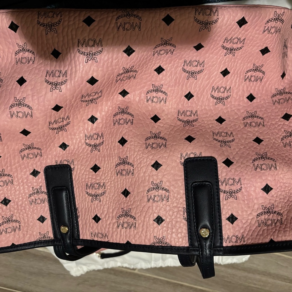 MCM Pink and Black Tote Bag with Monogram Design